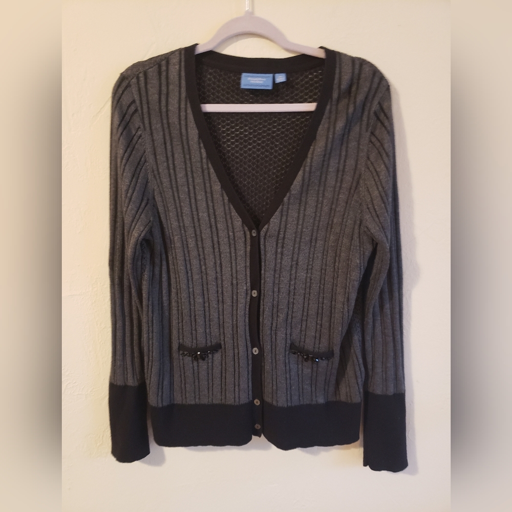 Simply Vera by Vera Wang womens charcoal and black stripe cardigan, size…